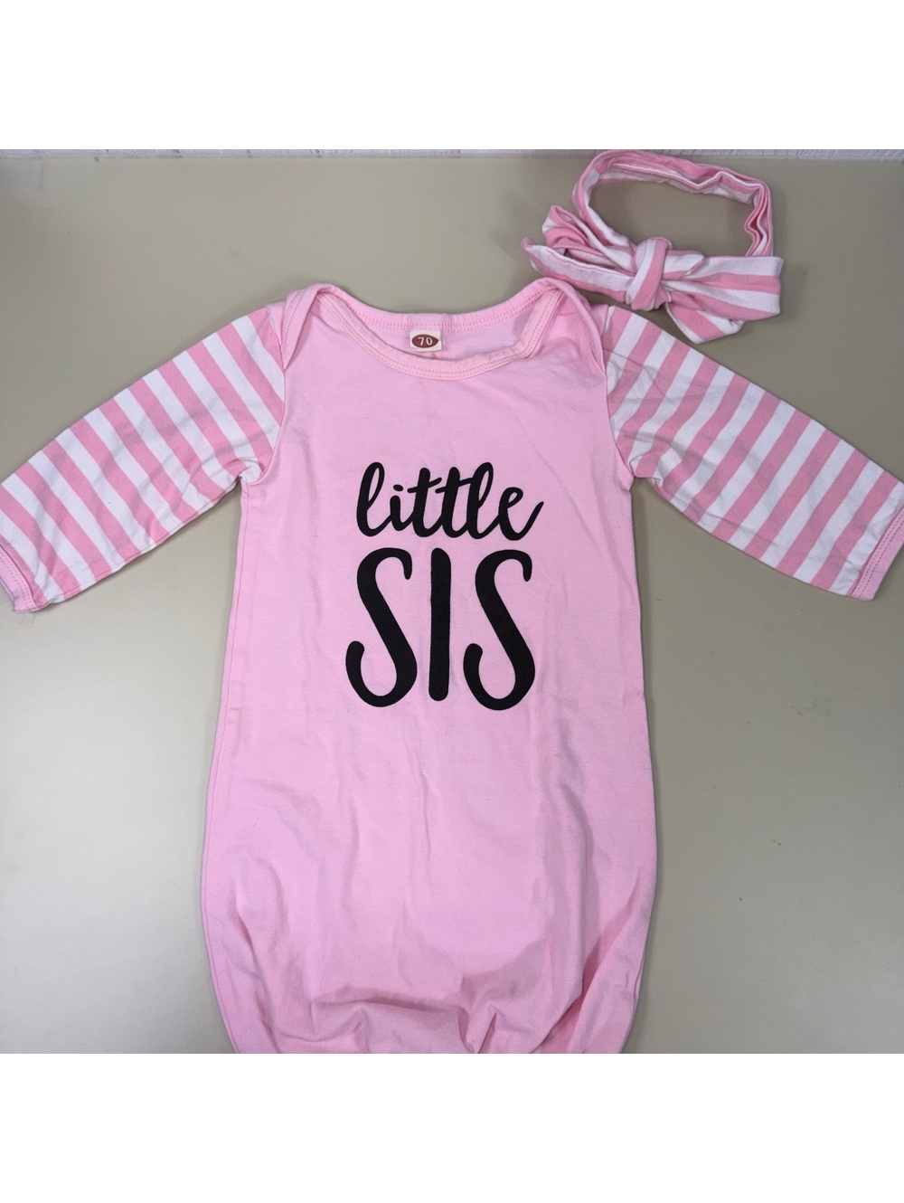 Baby Girl 70 6-12 mos Little Sis Pink Gown & Headband Set
